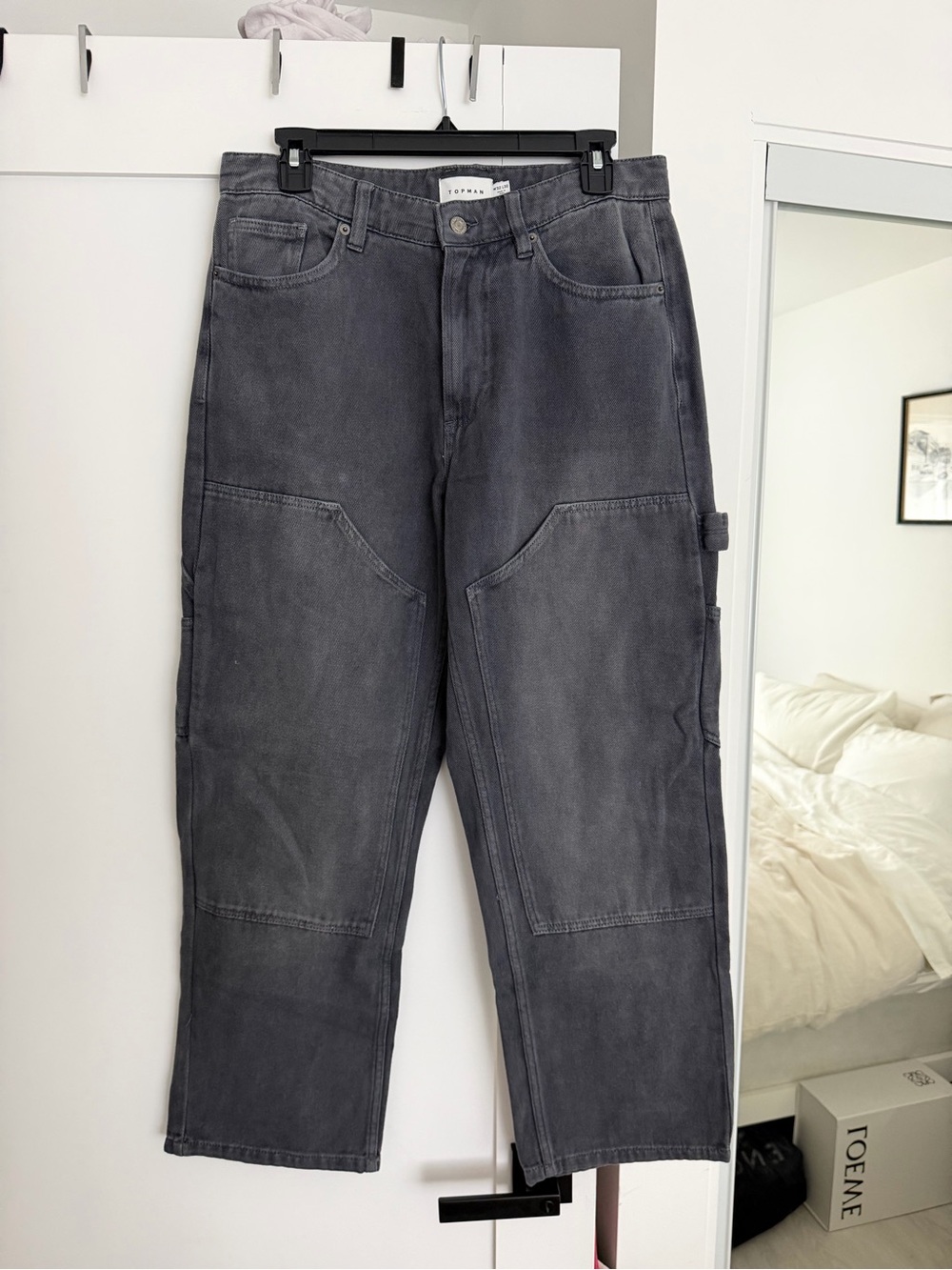 Topman Washed Gray Relaxed Carpenter Jeans